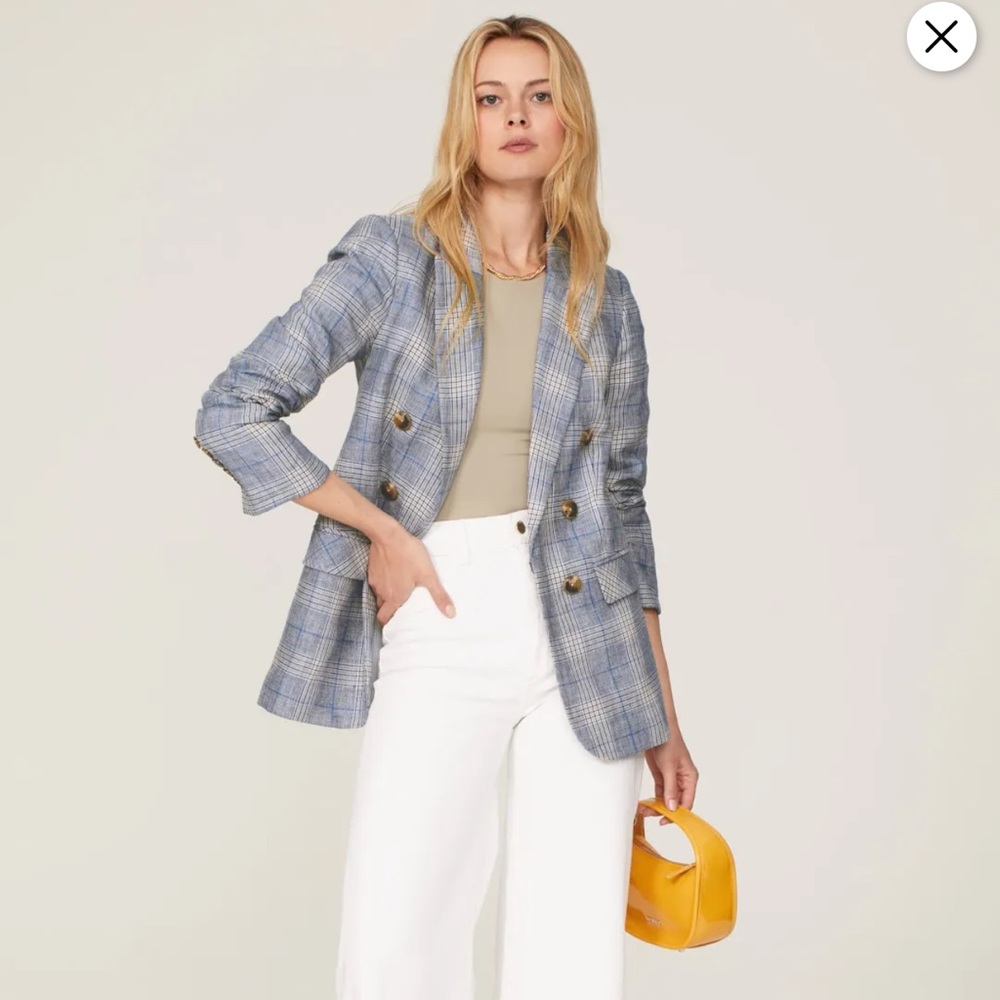 Veronica Beard Blue Plaid Beacon Dickey Jacket 100% Linen
